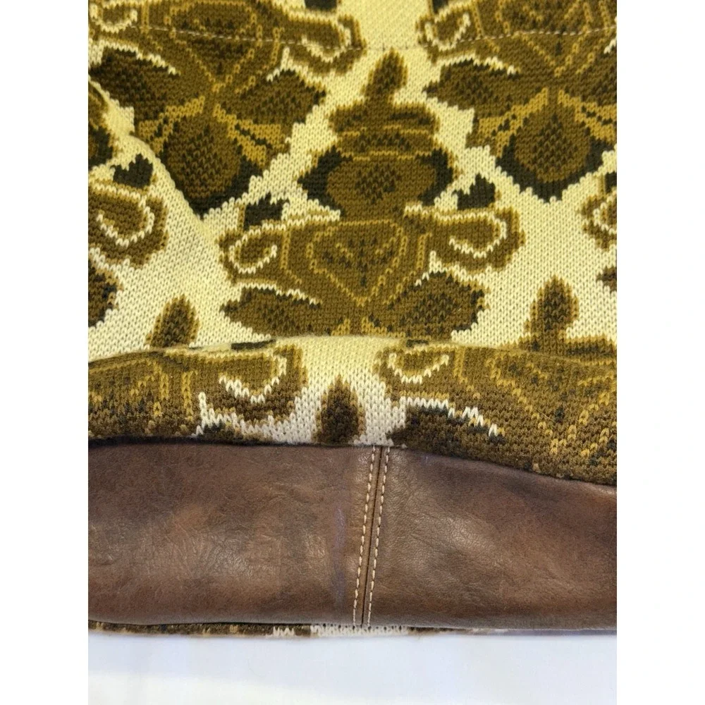 Vintage Tapestry &Faux Leather Purse Shoulder Handbag Tan & Brown By Stamp 10